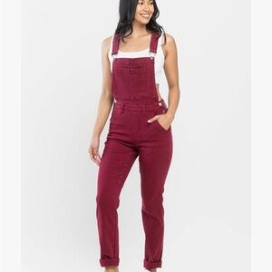 NWT Judy Blue 1XL Burgundy Overalls Stretch Denim Adjustable Straps Style 88712C